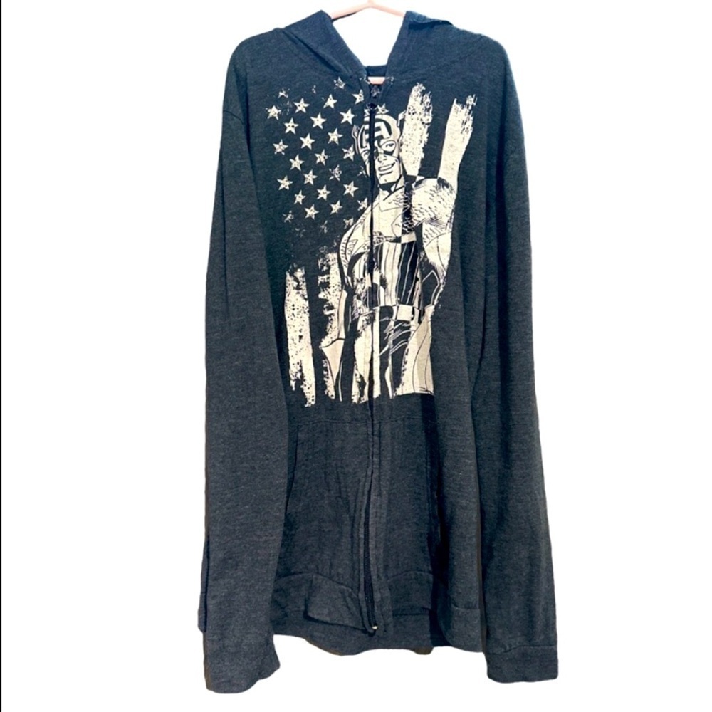 MARVEL CAPTAIN AMERICA ZIP HOODIE GRAY WHITE AMERICAN FLAG MEDIUM